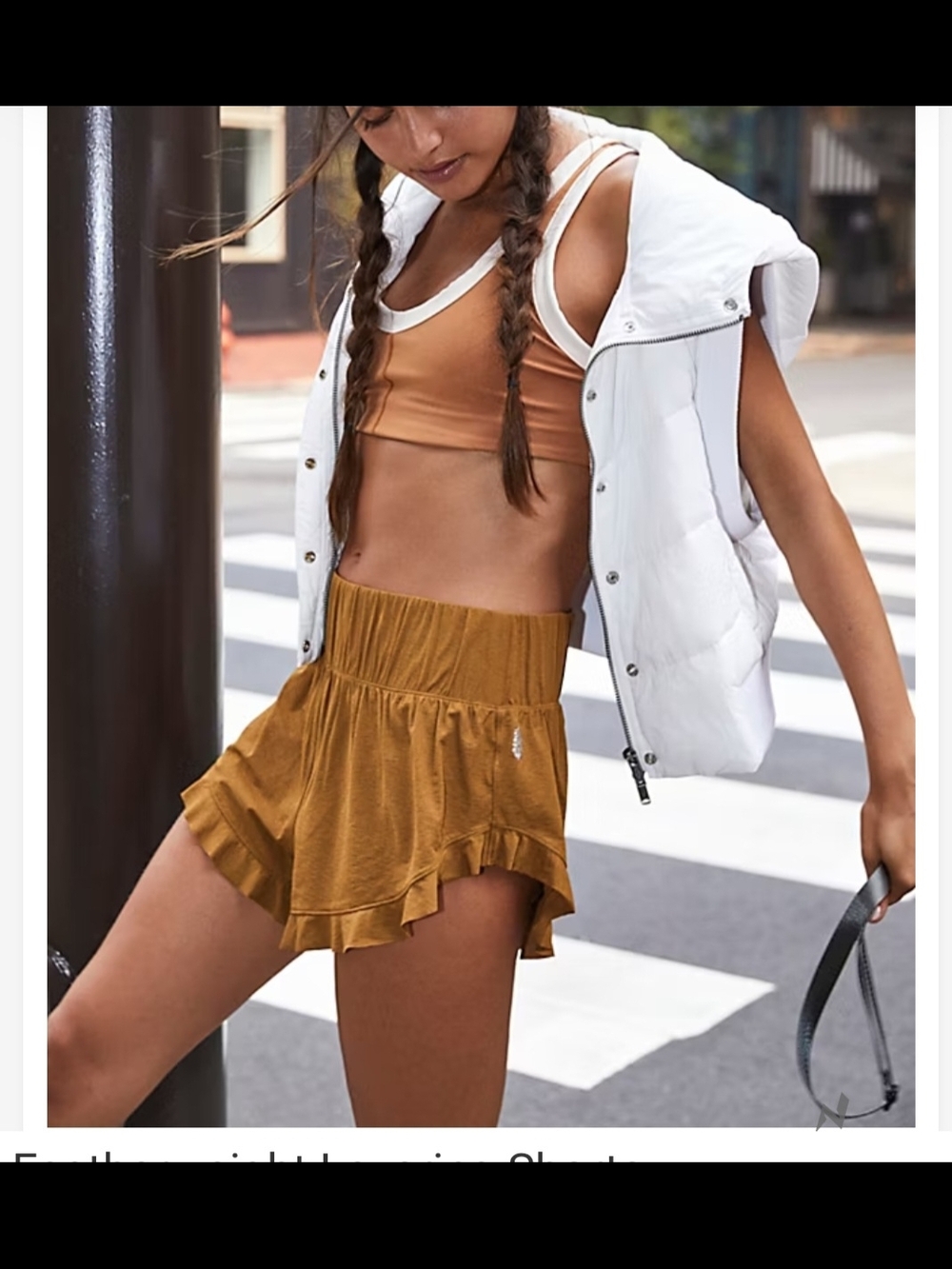 Free People Movement Ruffled Active Shorts in Mustard